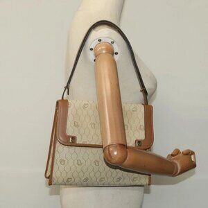 Christian Dior Honeycomb Canvas Hand Bag PVC Leather Beige Auth 110505
